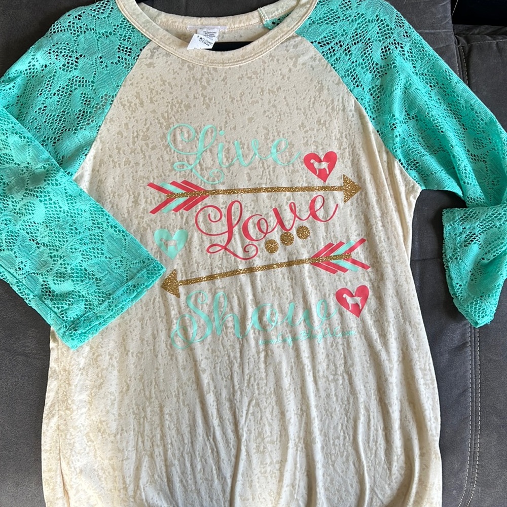 Worn once. Boutique shirt. Love love show. With goats in hearts.